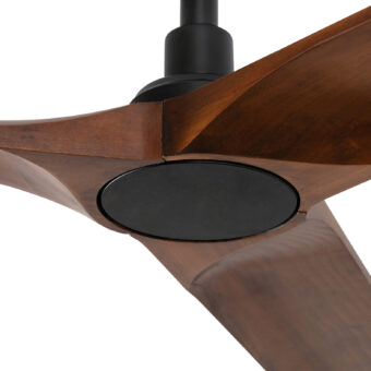 Ceiling fan by Faro Barcelona featuring wood blades and a matte black metal central hub