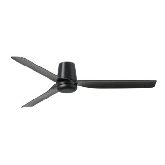 Ceiling fan by Faro Barcelona in matte black metal with three elongated blades and a geometric low profile silhouette