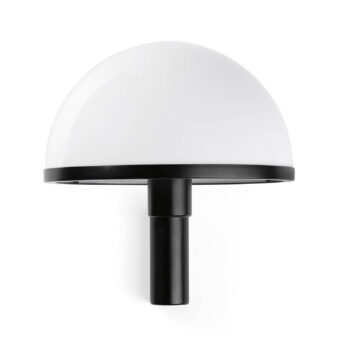 Wall lamp by Faro Barcelona with matte black metal frame and white opaline diffuser in a hemispherical geometric form
