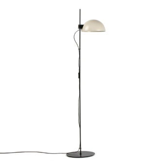 Floor lamp by Faro Barcelona in metal with matte black finish and cream hemispherical shade having adjustable mechanism