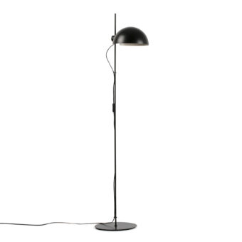 Floor lamp by Faro Barcelona in metal with matte black finish, possessing a hemispherical dome shade and white interior