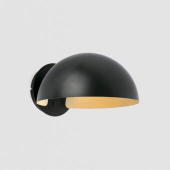 Wall lamp by Faro Barcelona in steel with matte black exterior and contrasting gold toned interior hemispherical shade
