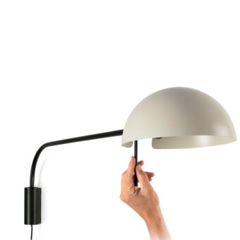 Wall lamp by Faro Barcelona Dominica XL with steel construction in matte black finish and an off-white dome shade arm
