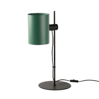 Table lamp by Faro Barcelona in green and black, styled with metal and cylindrical shade plus rotary joint