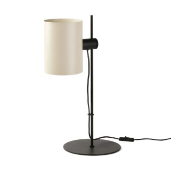 Table lamp by Faro Barcelona Guadalupe in metal with matte finish, black base, upright stem plus off-white cylindrical hood