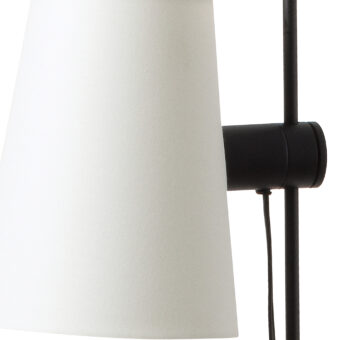 Floor lamp by Faro Barcelona Lupe in matte black metal and white fabric with a slender cylindrical stem, conical shade