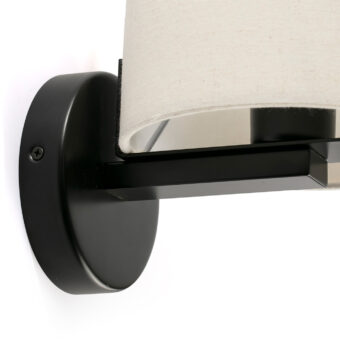 Wall lamp by Faro Barcelona, featuring a cylindrical off-white fabric shade and metal frame in matte black finish