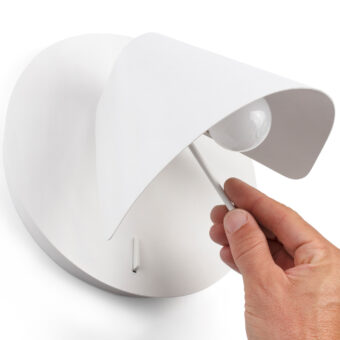 Wall lamp by Faro Barcelona in painted metal with matte white finish, featuring switch and adjustable reflector shade