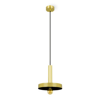 Suspension lamp by Faro Barcelona Whizz in metal with brushed gold finish plus matte black interior and thin cord detailing