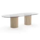 Caracole Rhythm Oval Glass Dining Table Sun Drenched Oak + Lucent Bronze Metallic + Clear Glass