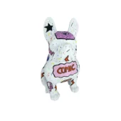Superior Juliarte Seated Bulldog sculpture hand-painted with comic-book illustrations in glossy white stone powder and fiberglass
