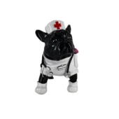 Superior Juliarte Bulldog Parade sculpture handcrafted in stone powder and fiberglass with glossy black and white accents