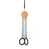 Gymnastic ring suspension system, light wood block, black rope, and dark rings, centered against a white backdrop, durable synthetic fiber.