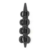 Exercise roller shadow dark gray vertical spine with five circular padded black attachments, studio shot.