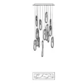 Chandelier line drawing, black and white, with cascading oval shades suspended from a horizontal bar and “87.11 rec” text.