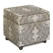 Eastern Accents As Shown in Picture Damask-Pattern Fabric with Piping in Dorian Saddle + Casters in Matte Brass Finish