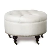 Eastern Accents As Shown in Picture Dotted Faux Leather in Metallic Ivory + Cabriole Legs in Espresso Stain