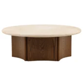Dovetail Oja Coffee Table Cream Marble Top & Brown Oak Wood Base