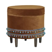 Eastern Accents As Shown in Picture Uma Gold Velvet with Blue Beaded Trim + Espresso Wooden Legs