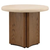 Dovetail Oja Side Table Cream Marble Top & Brown Oak Wood Base