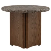 Dovetail Oja Side Table Emperador Marble Top & Dark Brown Oak Wood Base