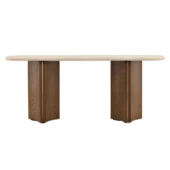Dovetail Oja Console Cream Marble Top & Brown Oak Wood Base
