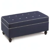 Eastern Accents As Shown in Picture Denim with Greer Linen Buttones & Piping + Espresso Solid Wooden Legs