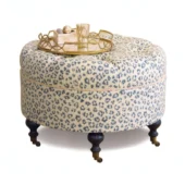 Eastern Accents As Shown in Picture Tabby Sapphire Animal Print Fabric + Espresso Solid Wooden Legs with Matte Brass Casters