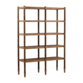 Bookcase by Dovetail Fernandez, crafted from Mindi wood and veneer featuring a rich brown finish and spiral columns