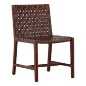 Dovetail Benson Chair Brown Leather / Antique Brown Teak Wood