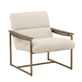 Dovetail Finish Cream + Boucle Fabric, Mindi Wood and Iron