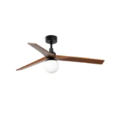 Faro Barcelona As Shown in Picture Matt Black Steel Structure + Dark Walnut Pine Wood Blades + Opal Glass Diffuser - Size M