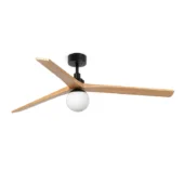 Faro Barcelona As Shown in Picture Matt Black Steel Structure + Pine Wood Blades - Opal Glass Diffuser - Size L