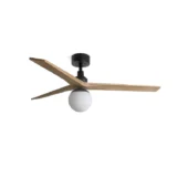 Faro Barcelona As Shown in Picture Matt Black Steel Structure + Pine Wood Blades - Opal Glass Diffuser - Size M