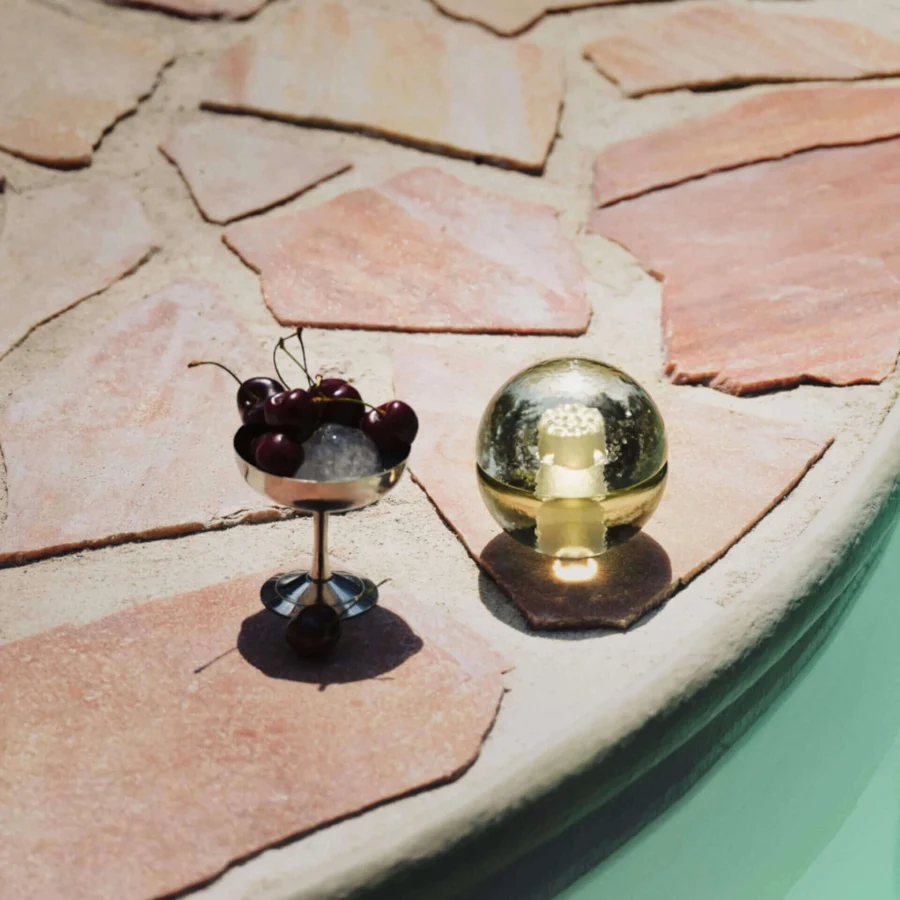 Lamp set by Bocci in clear glass with amber tint and frosted internal cavity
