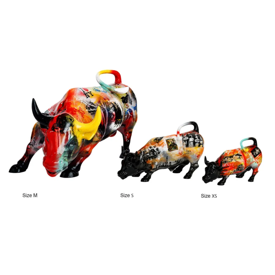 Sculpture by Juliarte in stone powder and fiberglass with lacquered finish, displaying graffiti themes in red and yellow
