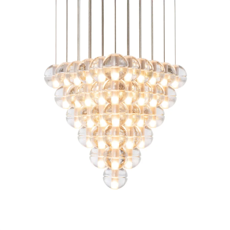 Superior Bocci 14 Geometric suspension lamp with clear glass elements and brushed metal rods
