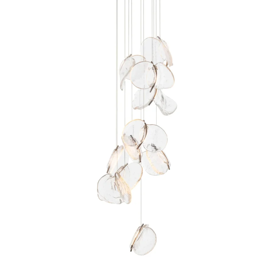 Captivating Bocci 141 Random suspension lamp with cascading hand-blown glass pendants and white-powder coated canopy