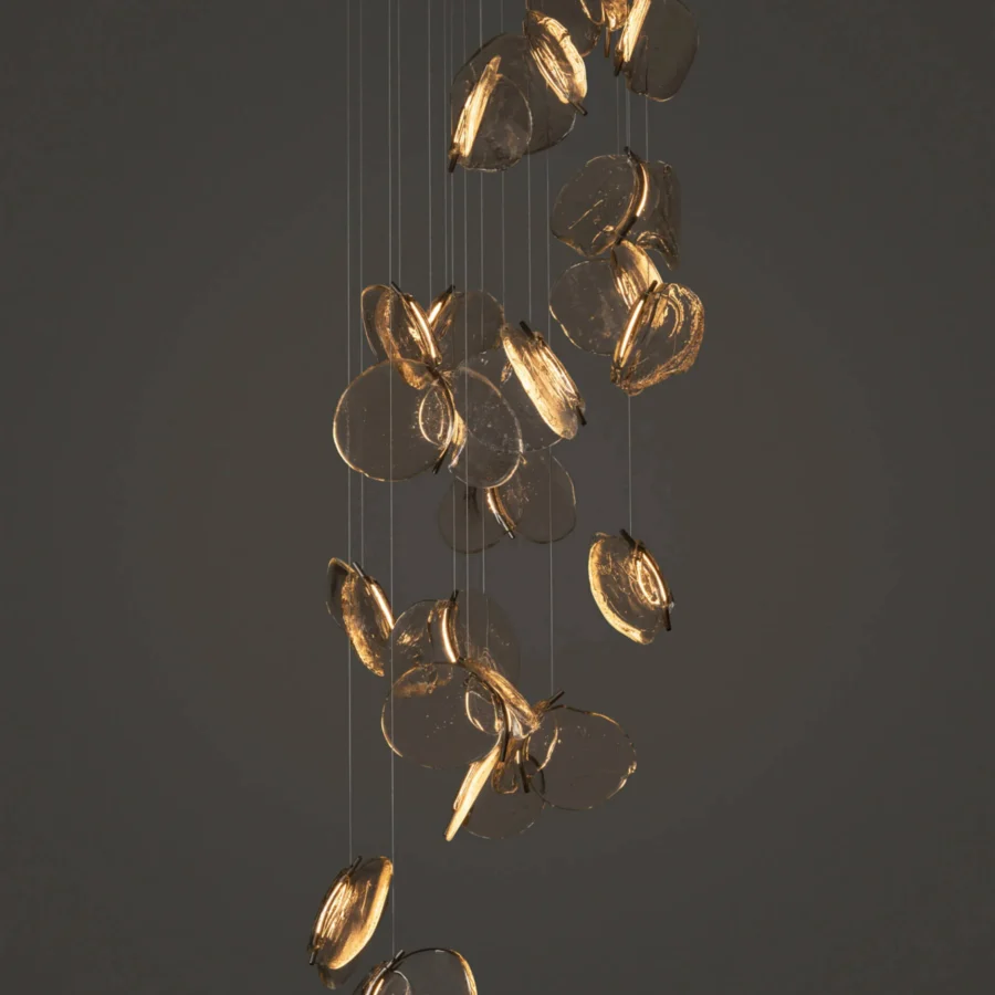 Superior Bocci 141 Random suspension lamp with cascading hand-blown glass pendants and white-powder coated canopy
