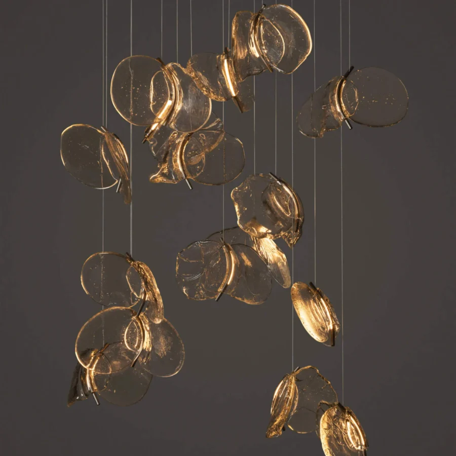 Captivating Bocci 141 Random suspension lamp with organically shaped hand-blown glass pendants and white-powder coated canopy