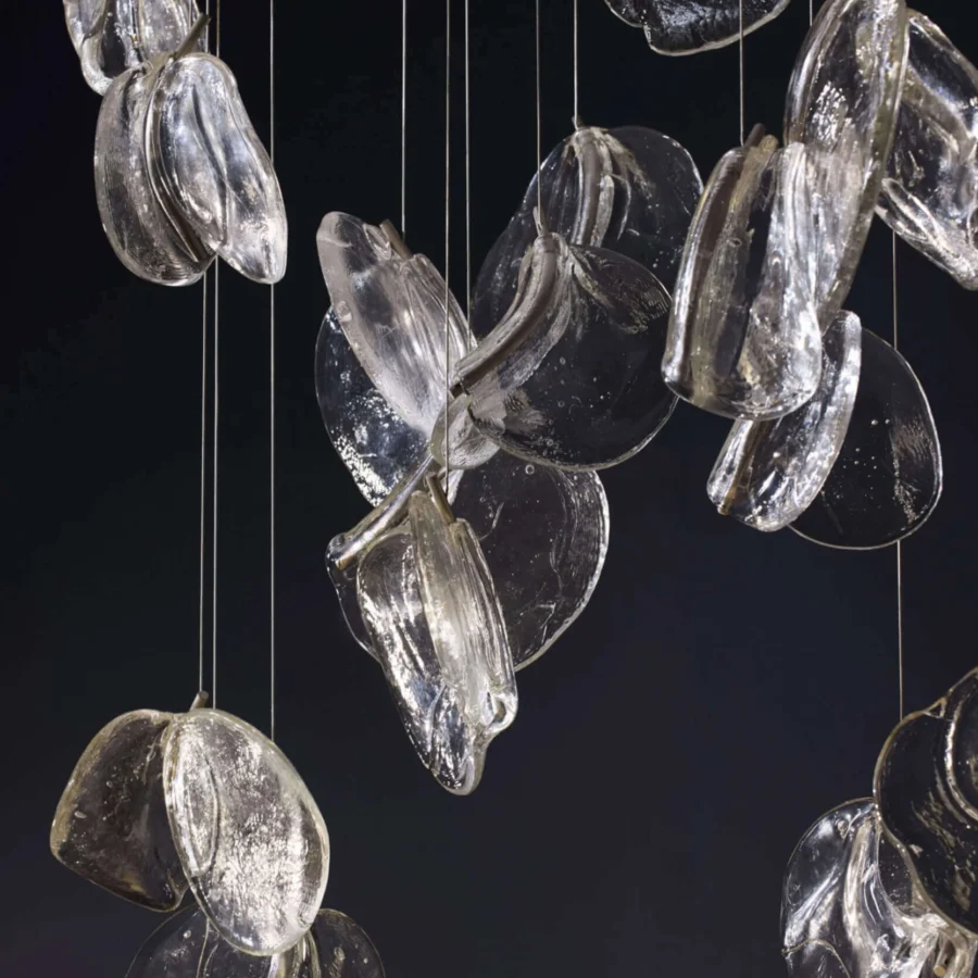 Distinguished Bocci 141 Random suspension lamp with hand-blown glass pendants and white-powder coated canopy