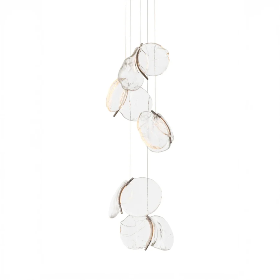 Captivating Bocci 141 Random suspension lamp with hand-blown glass pendants and glossy finish emitting warm golden light