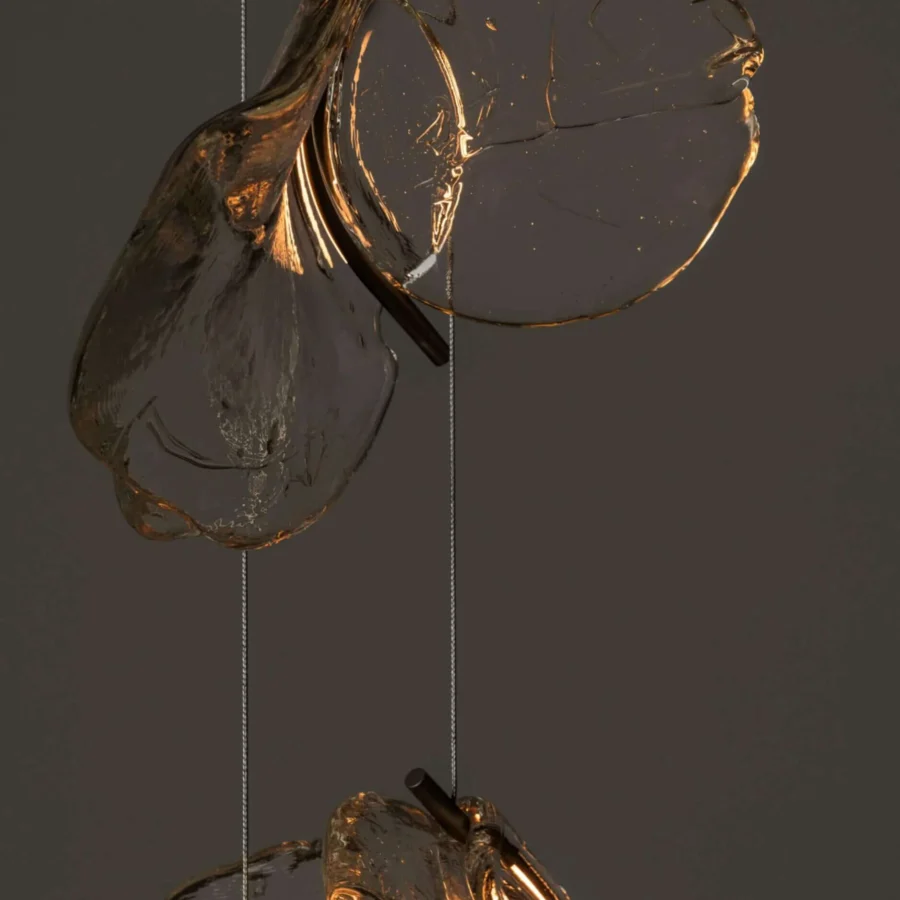 Elegant Bocci 141 Random suspension lamp with hand-blown glass in amber tones and glossy finish