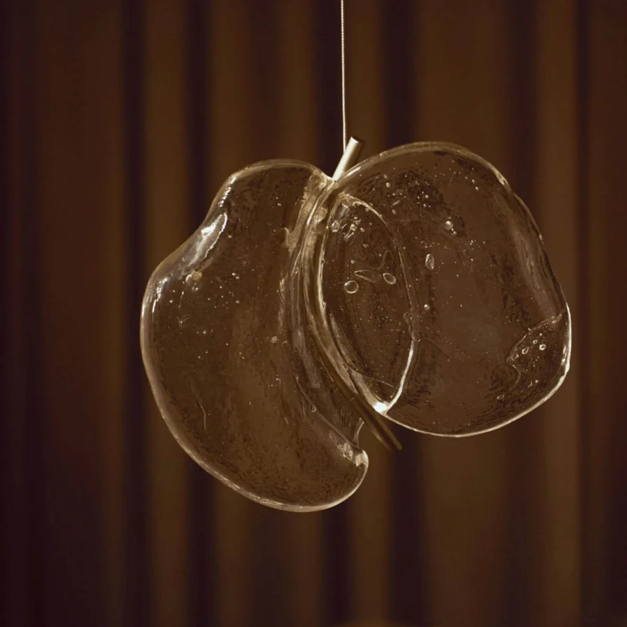 Superior Bocci 141 single suspension lamp crafted in translucent glass with a subtly textured, leaf-like form and slender coaxial cable