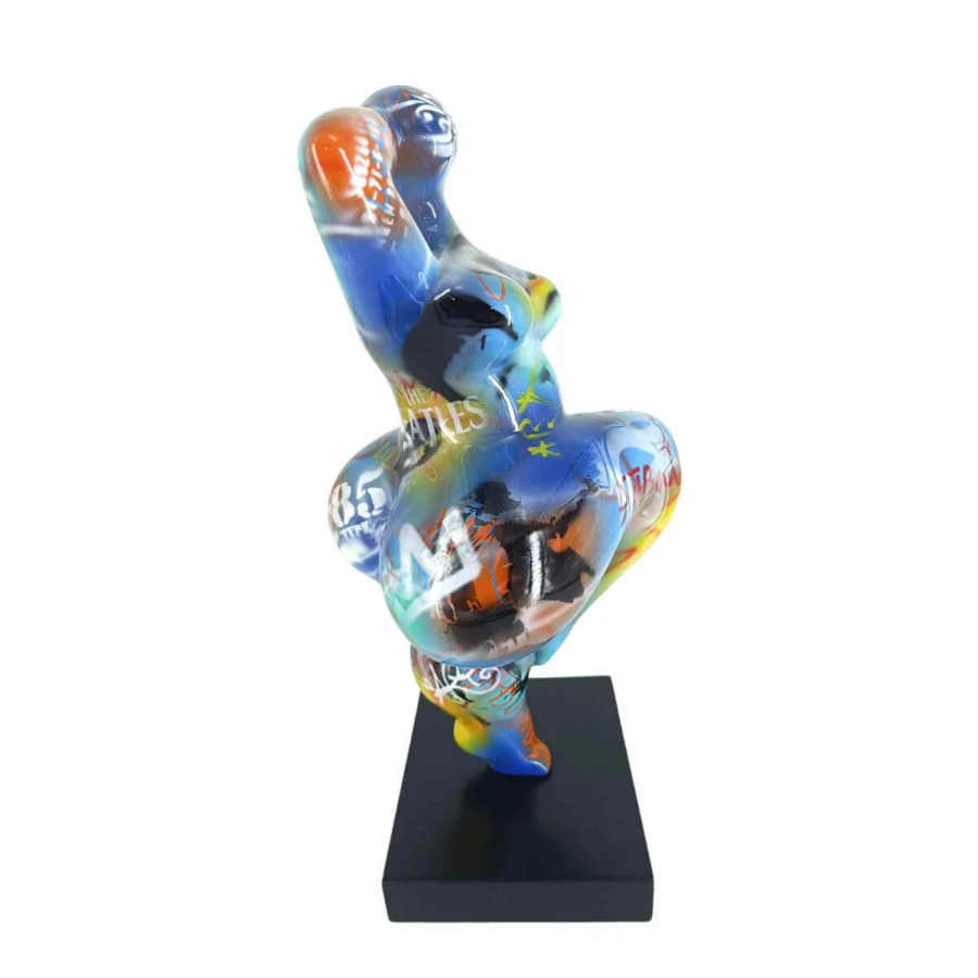 Exclusive Juliarte Baila sculpture handcrafted from stone powder and fiberglass with a glossy, vibrant pop art aesthetic