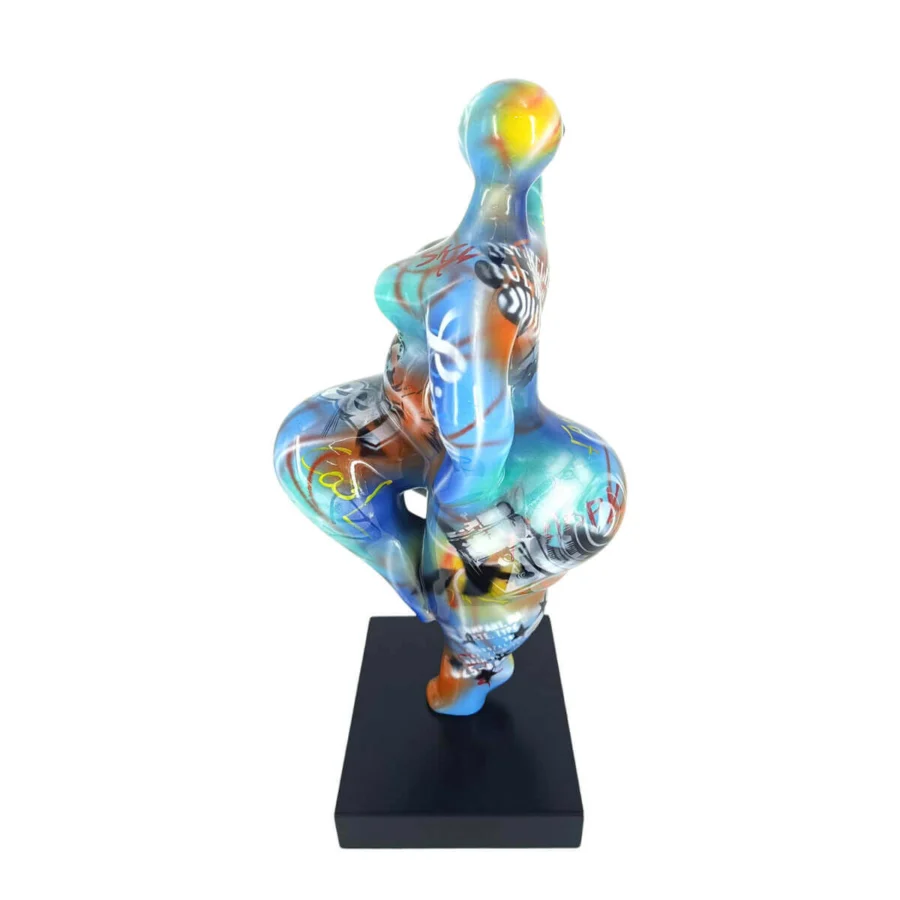 Remarkable Juliarte Baila sculpture crafted from stone powder and fiberglass with a multi-colored graffiti-inspired glossy finish