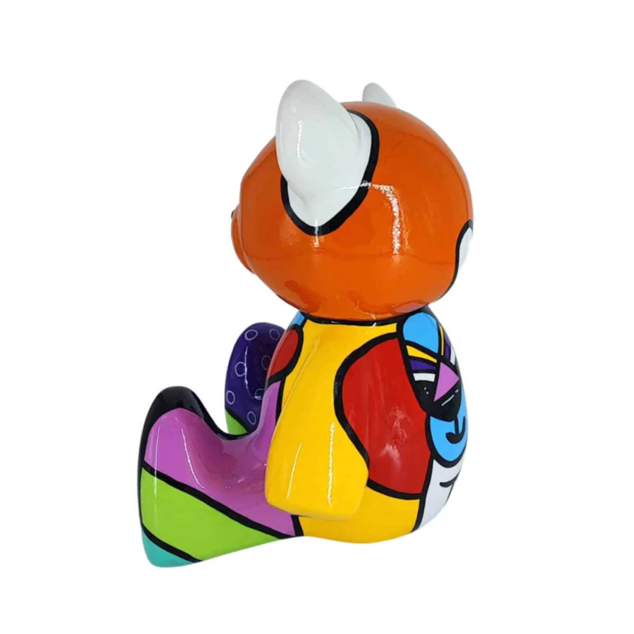 Luxury Juliarte Teddy sculpture crafted from stone powder and fiberglass with colorful geometric patterns and hand-painted finish