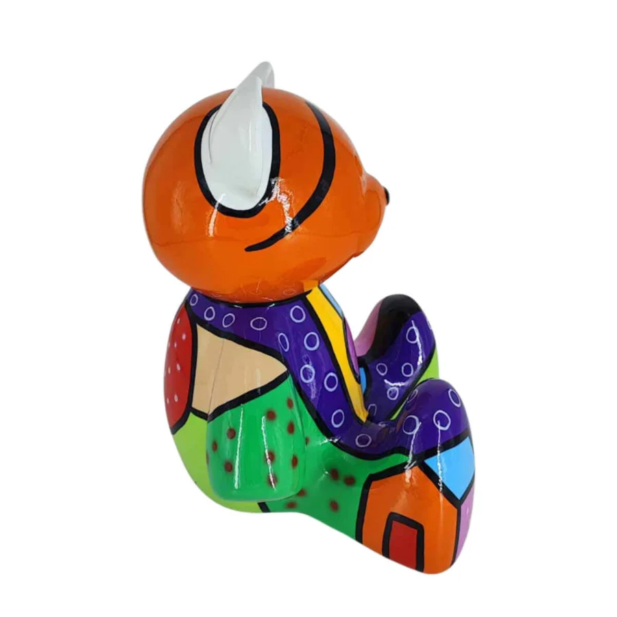 Distinguished Juliarte Teddy sculpture crafted from stone powder and fiberglass with glossy patchwork hues and a hand-painted finish