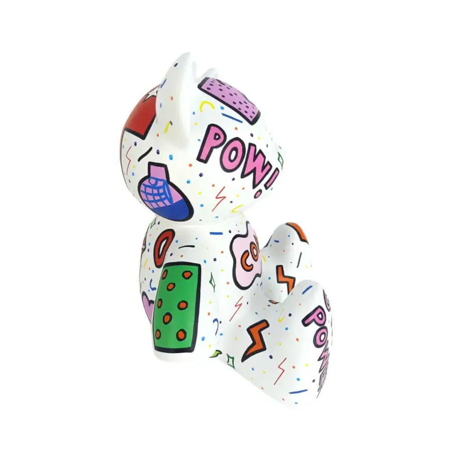 Exclusive Juliarte Teddy sculpture crafted from stone powder and fiberglass with glossy, vibrant pop-art inspired design
