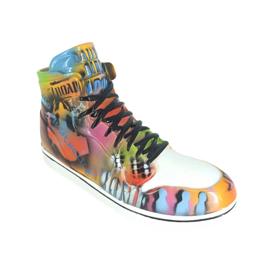Exclusive Juliarte Life Graffiti sculpture crafted in stone powder and fiberglass with a textured matte finish and vibrant graffiti design